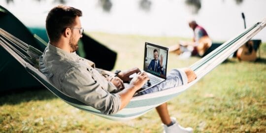 Remote Work Security in 3 Steps remote worker on laptop on zoom call