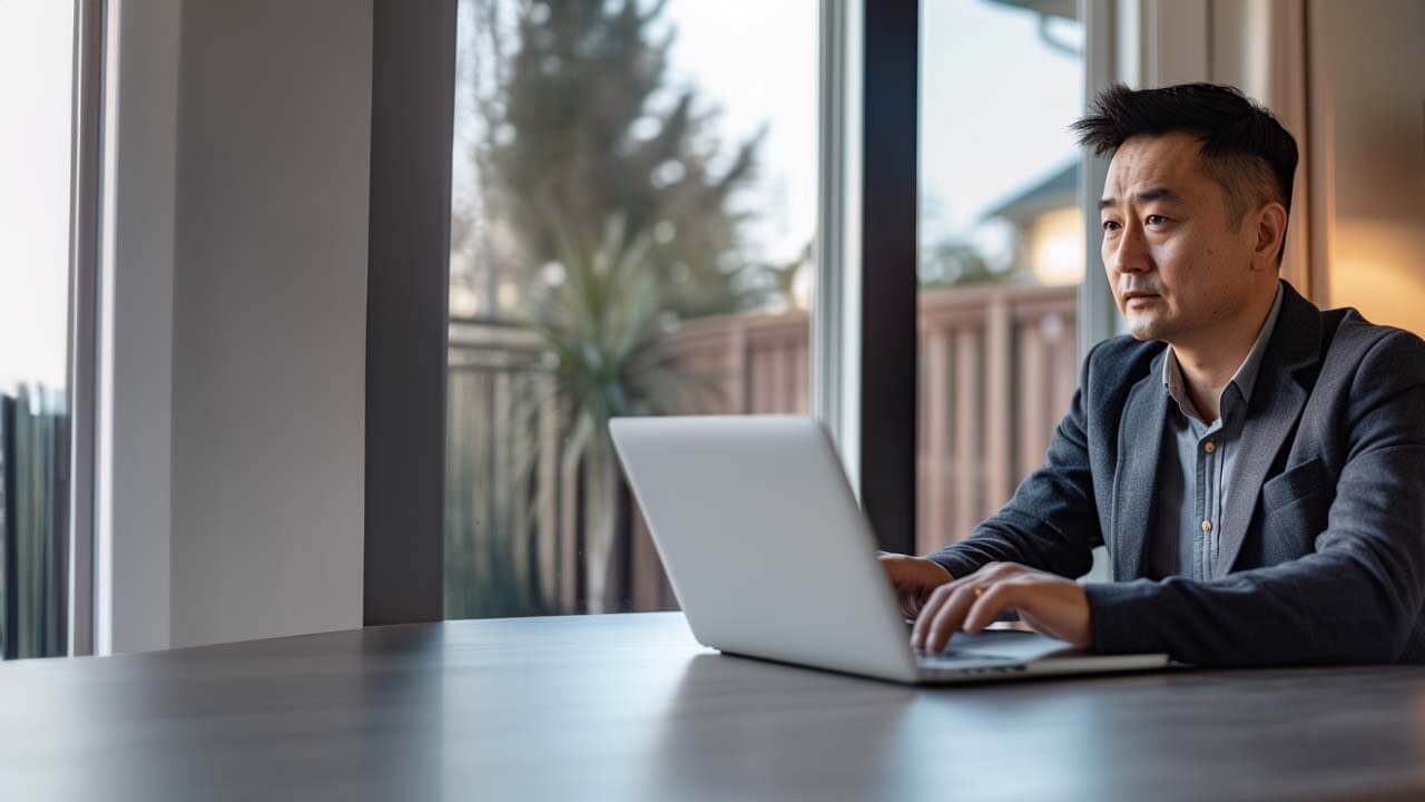 F12.Automated-Scanning.man-home-office-laptop Man working on laptop at his home office