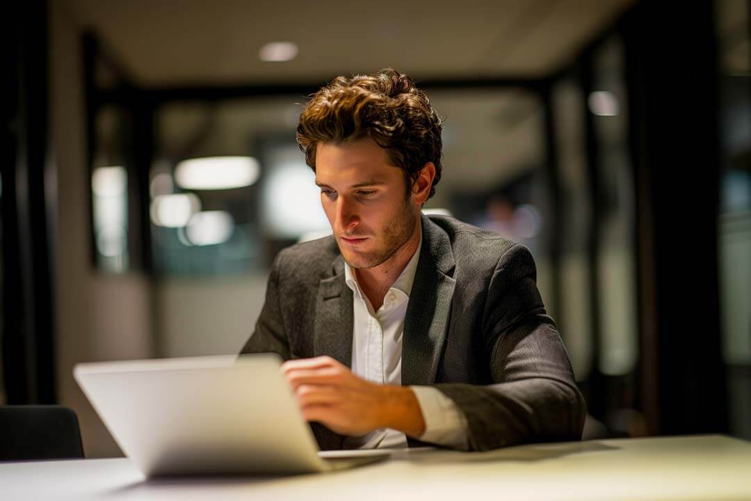 Man at an office working on laptop