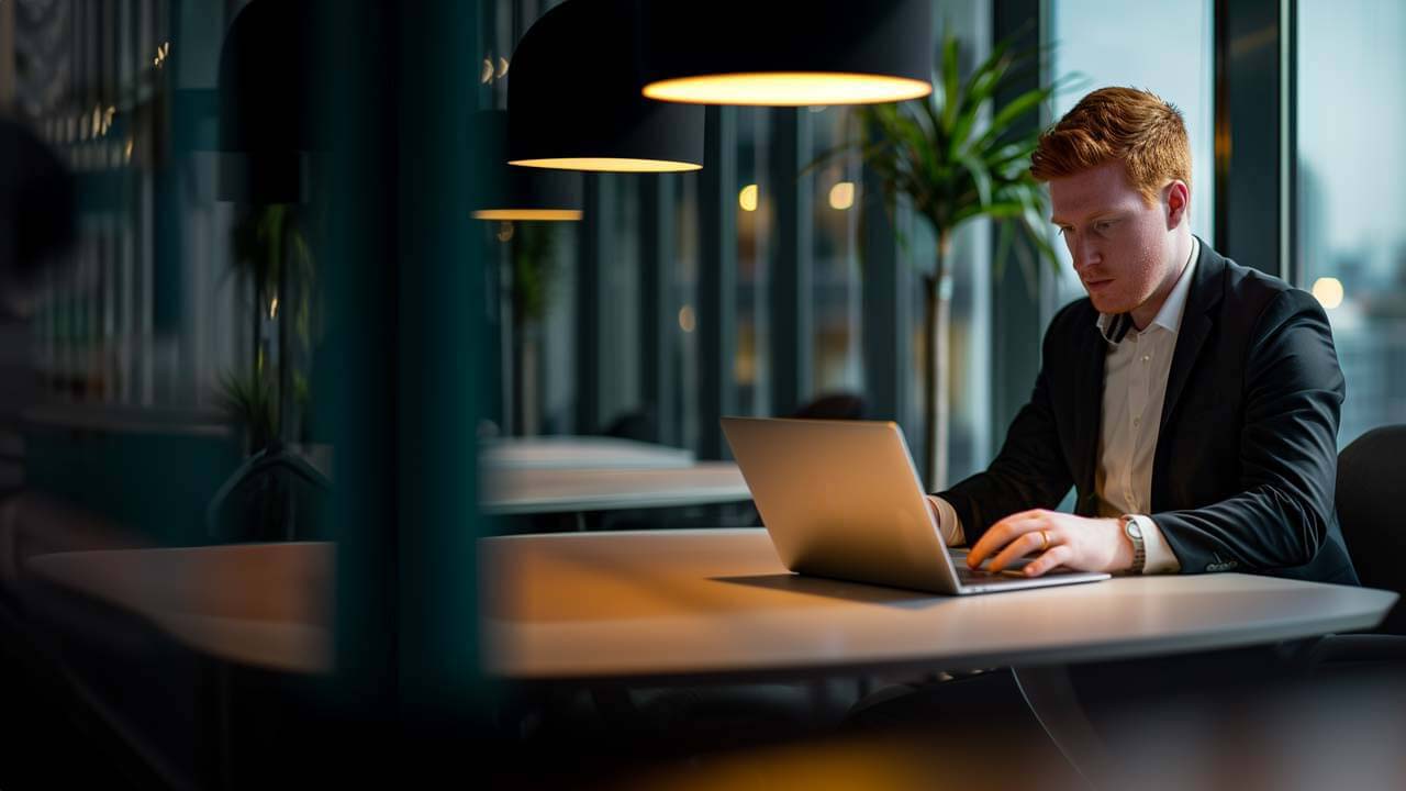 F12.Digital-Transformation.MS-CopioletAI.man-office-laptop Man working on a laptop at a modern office