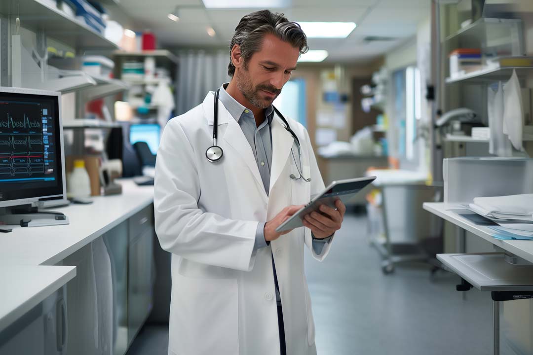 F12.Disaster-Recovery-Services.doctor-healthcare-tablet Doctor working on a tablet at a doctors office