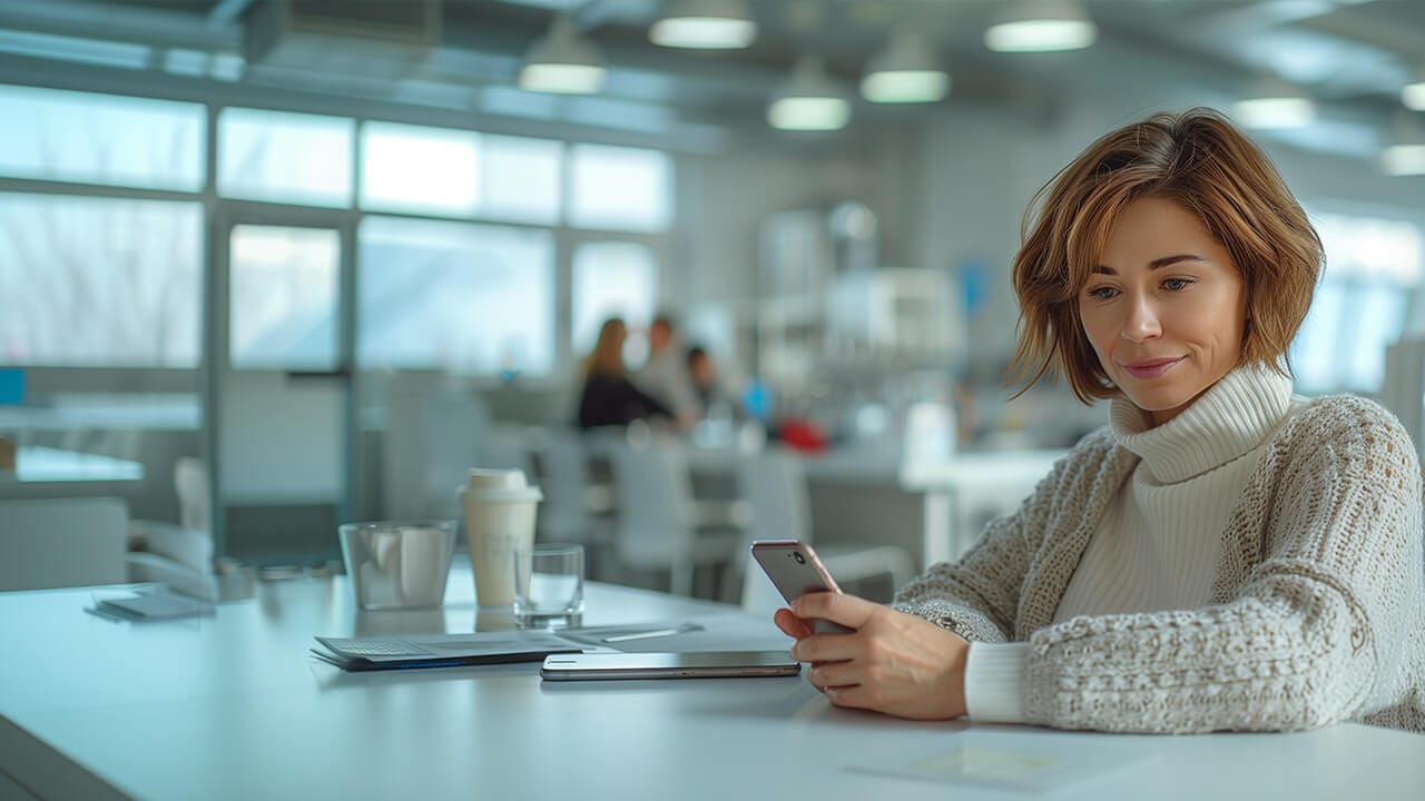 F12.Government-Associations.woman-office-smartphone