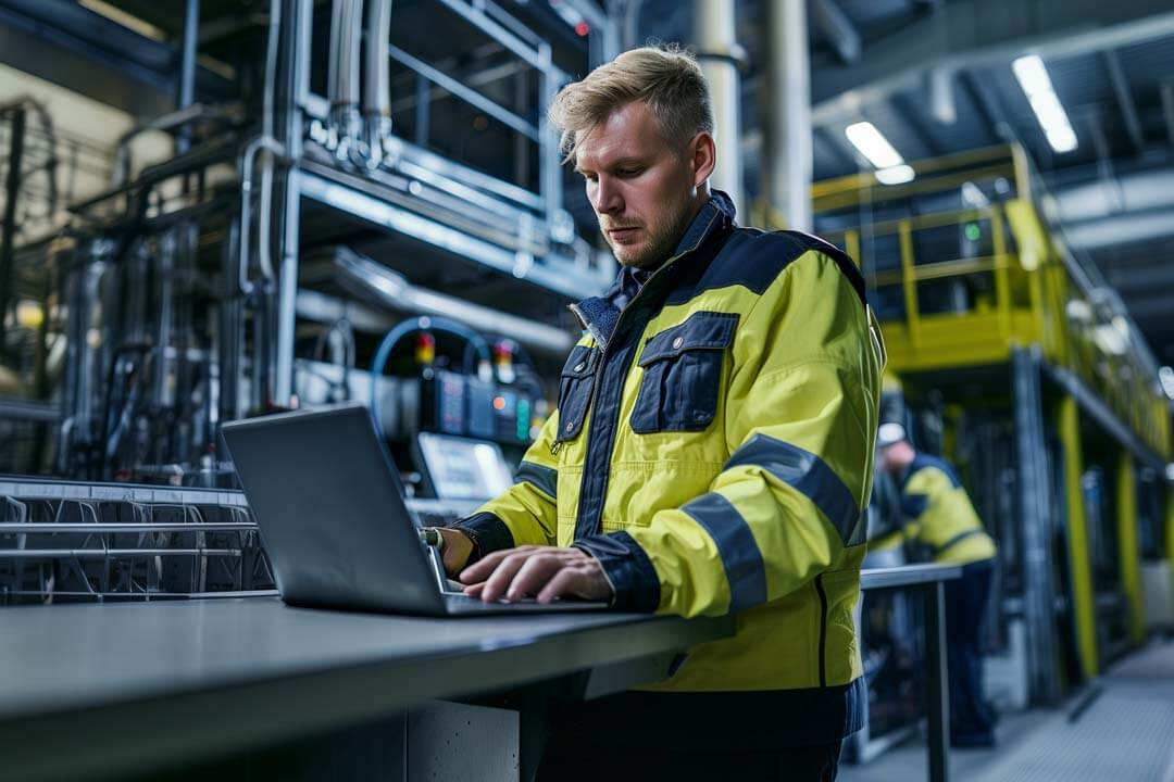 F12.Regulatory-Compliance-Audits.man-energy-laptop Man working on a laptop in an energy facility
