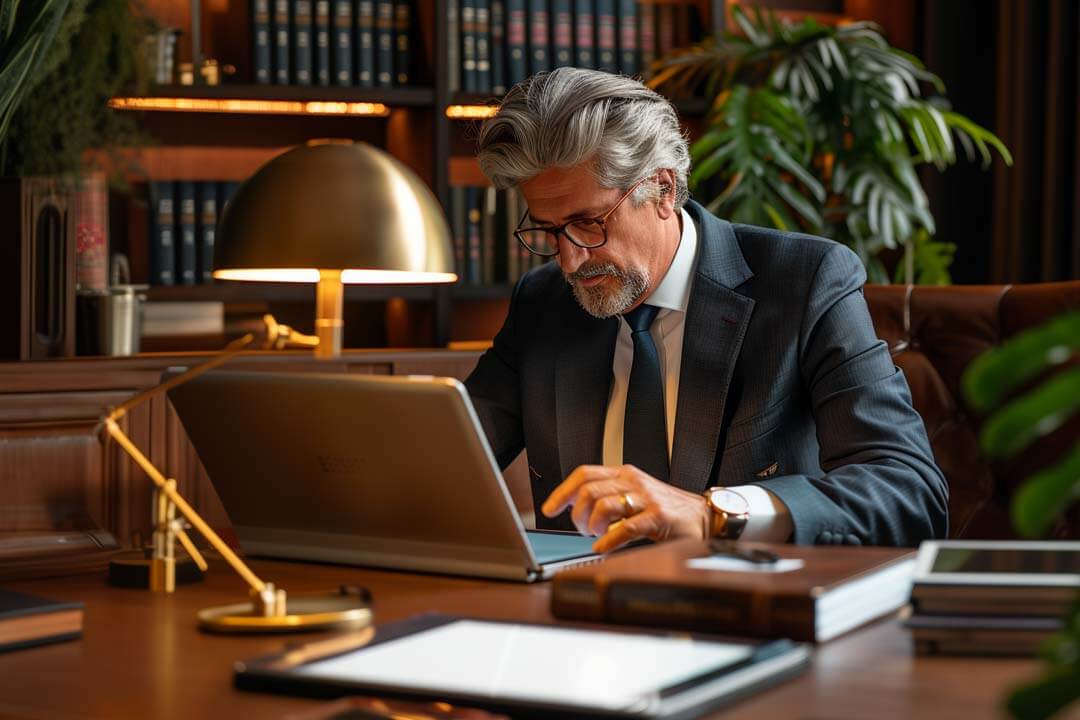 F12.Risk-Vulnerability.man-law-office-laptop Lawyer working on a laptop in his law office