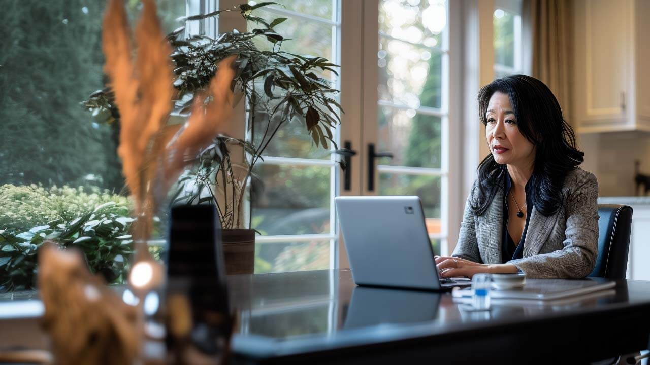 F12.Tech-Business-Workshop.woman-home-office-laptop Woman working on her laptop at a modern home office