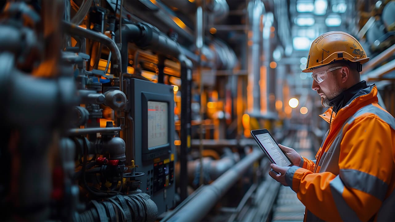 f12.products.f12-Secure-Assessment.engineer-man-tablet Female warehouse manager working on a laptop