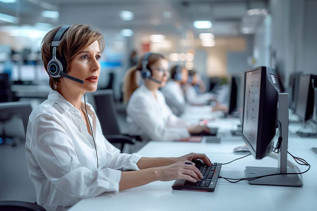 f12.products.f12-foundations.woman-headset-computer Man working on a laptop at a home office