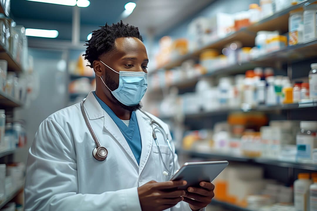 f12.products.f12-mdr.doctor-tablet Man working on a laptop at a home office